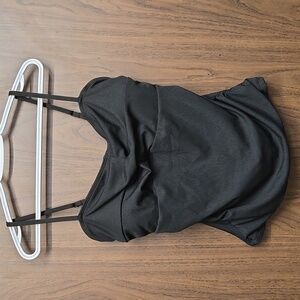 Cupshe Size L Black Ribbed Rouched Tankini Top